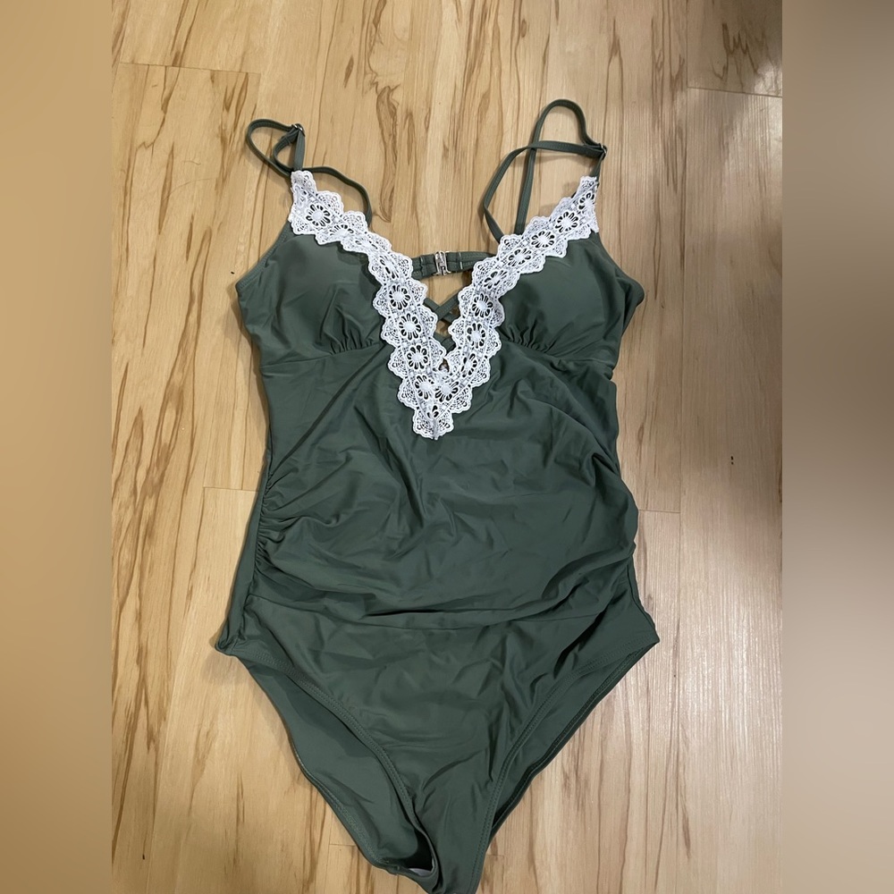 Olive green large maternity one piece